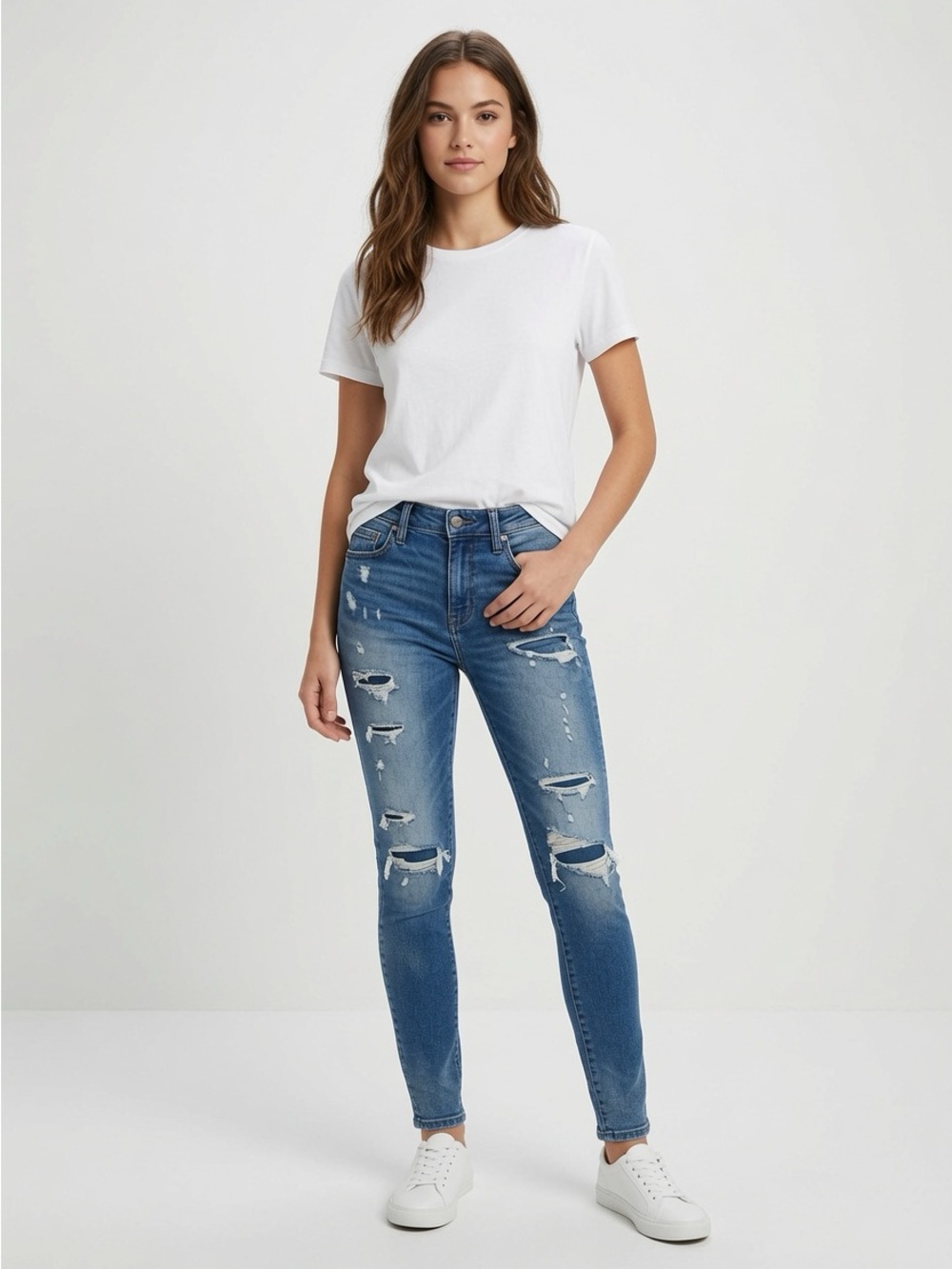American Eagle AirFlex 350 Light/Medium Wash Distressed Skinny Jeans | 29 x 32